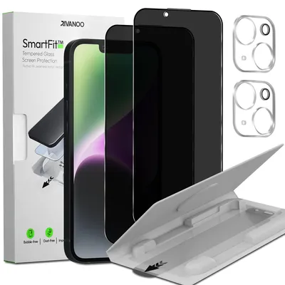 Produktbild von 2-Pack iPhone 14 Displayschutzfolie Privacy & 2-Pack Kameraschutz - Gehärtetes Glas | [Automatische Installation] - Blasenfrei