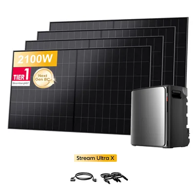 Produktbild von EcoFlow STREAM Ultra X 3,84 kWh Speicher für Balkonkraftwerk mit 4x LONGi 525W Solarmodule, Plug & Play Solarsystem, 6000 Zyklen, 4 MPPT (0% MwSt)