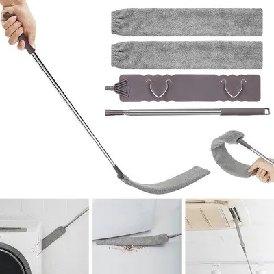Obrázok produktu pre Ibenzoa® Teleskopický utierka na prach určená na miestach, kam sa ťažko dostáva, nastaviteľná výška 82,5–253,5 cm, teleskopická tyč z nehrdzavejúcej ocele, umývateľná mikrovláknová utierka, hrúbka 3 mm