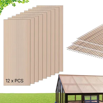Obrázek produktu pro VEVOR 12 ks dvojitých polykarbonátových desek, 6 mm, 152 x 61 cm, duté desky, lze řezat na míru, polykarbonátové desky odolné proti UV záření, desky do skleníků odolné proti povětrnostním vlivům, náhradní desky pro skleníky, pařeniště, přístřešky pro auta a střešní konstrukce