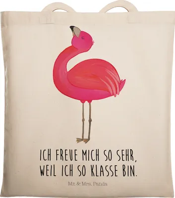 Produktbild von Mr. & Mrs. Panda Shopping Tasche Flamingo Stolz - Transparent - Geschenk, Tochter, canvas, Selbstliebe, Schultasche, Laptoptasche, Mama, Tote Bag