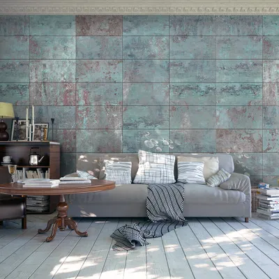 Immagine prodotto di PURO TAPETE - Carta da parati realistica effetto cemento senza ripetizioni e sfalsamenti Rotolo di carta da parati in tessuto non tessuto da 10 m Carta da parati murale design moderno - mosaico murale pietra cemento blu f-A-0161-j-b