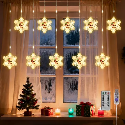 LED-Lichtvorhang 3 m, 10 Schneeflocken, 8 Modi, Timer, USB