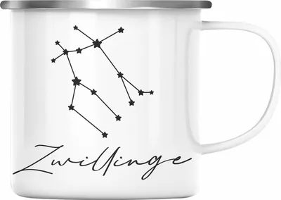 Produktbild von Trendation - Zwilling Sternzeichen Emaille Tasse Geschenk Horoskop Tierkreiszeichen (Silber)