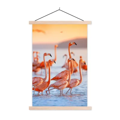 Produktbild von MuchoWow® Textilposter Flamingo - Tiere - Wasser - Rosa 40x60 cm mit holzfarbenen Rahmen - Poster