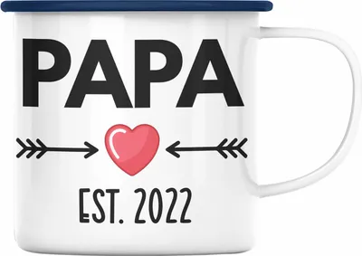 Produktbild von Trendation - Papa 2022 Du Wirst Papa Geschenk Schwangerschaft Verkünden Vater Überraschung Baby Emaille Emaille Tasse (Blau)