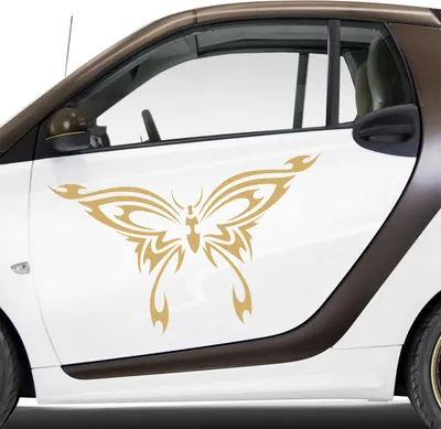 Produktbild von Aufkleber - Autoaufkleber-Set Schmetterling Tribal, 2 Stk. je 70cm x 41cm gold - Tuning Carystyling Heckscheibe Auto