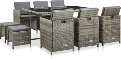 Produktbild von 11-tlg. Garten-Essgruppe mit Auflagen Poly Rattan Grau