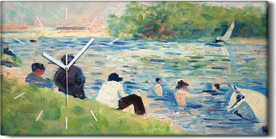 Produktbild von Wandkunst Leinwand Bild Uhr Geräuschlos Kunstdruck 60x30 Badende in Asnières - weiße Hände
