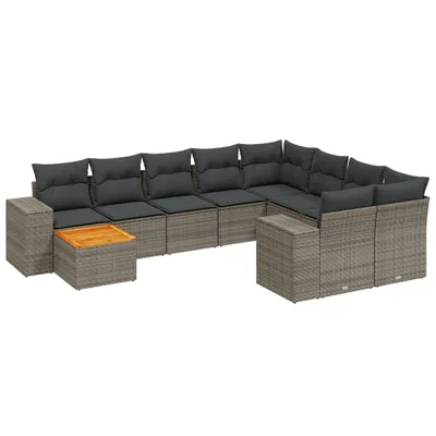 Produktbild von vidaXL 11-tlg. Garten-Sofagarnitur mit Kissen Grau Poly Rattan