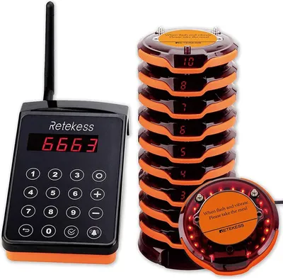 Zdjęcie produktu dla Pager restauracyjny Retekess TD156, system przywoływania klientów, 800M, 7 trybów wywoływania, odporny na upadki silikonowy pierścień, wodoodporny IP66, system przywoływania, do baru restauracyjnego