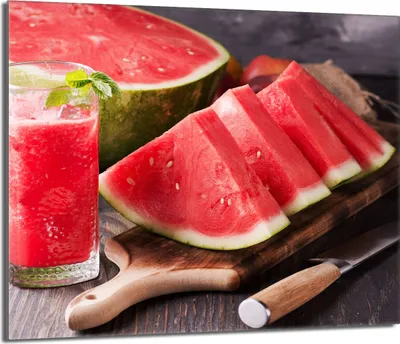 Produktbild von Herdabdeckplatte 60x52 Glaskeramikkochfeld Abdeckung Spritzschutz Glasplatte Deko Schneidebrett, Wassermelone Obst