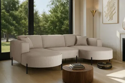 Produktbild von Kaiser Möbel Ecksofa, Sofa Designer Modena U Rein stoff Poso Dunkelbeige