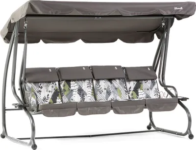 Produktbild von Garten-Schaukel 4-Sitzer, verstellbar mit neigbarem Dach, 7-cm-Kissen und Ablagefächern – Metallgestell, modernes Design und extra Komfort, ideal für Garten, Terrasse und Balkon – MIZAR XL – Grau Matrix