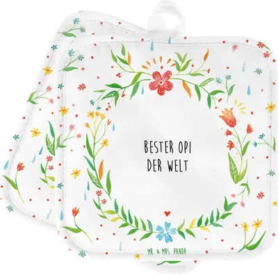 Produktbild von Mr. & Mrs. Panda Topfuntersetzer Opi - Geschenk, Ofenlappen, Kleinigkeit, Kochlappen, Topflappen, topfhalter, Set, Oppa, Großeltern, Nichte, Neffe