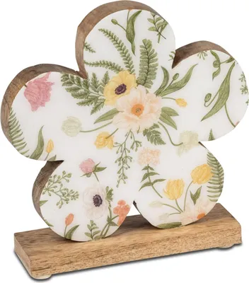 Produktbild von Dekoobjekt Blüte mit Blumenmotiv H. 14cm weiß bunt natur Mangoholz Formano F26