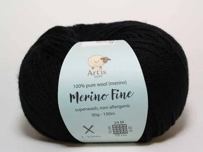 Obrázek produktu pro Merino Fine Art'is Yarn 100 % čistá Vlna | Superwash a hypoalergenní (50 g/150 m) (150 černá)