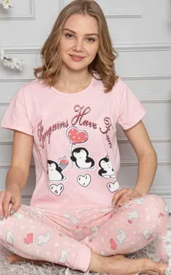 Produktbild von Damen Pyjama Schlafanzug Rosa L Kurz 2-Teiler Set S-82
