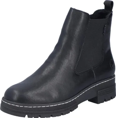 A single black Chelsea boot is shown from a side-angle on a white background.