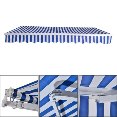 Produktbild von Hengda Gelenkarmmarkise 350x300cm Blau-Weiß gestreift Sonnenmarkise Terrassenmarkise für Wandmontage, Balkonmarkise mit Handkurbel Sonnenschutz UV-Schutz