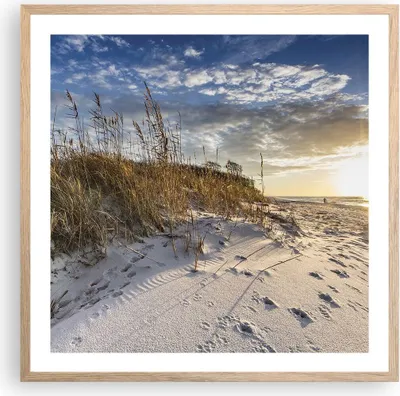 Produktbild von Gerahmtes Poster - Rahmen in heller Eiche - Sand Gras Meer - 60x60 cm - Wand Bild - Wanddeko - Wandbilder - Kunstposter - Wandposter - Bilderrahmen - Bilder - Kunstdruck - P2NAC60x60-4781