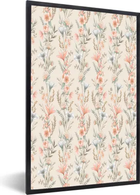 Produktbild von MuchoWow® MuchoWow® Gerahmtes Poster Blumen - Vintage - Muster 40x60 cm - Poster mit zchwarzem Bilderrahmen - Papierdruck - Wandbilder