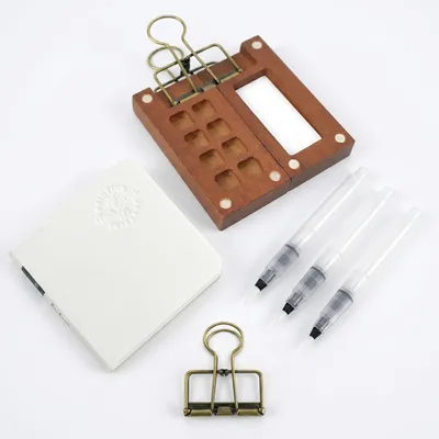 Imagen del producto de Set de acuarelas mini, de 6 colores, con cuaderno de bocetos y pincel, portátil, ideal para llevar ContiGo!