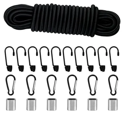 Produktbild von Gummiseil, elastisches Expanderseil mit Haken Zubehör DIY (Schwarz, 8mm x 10m)