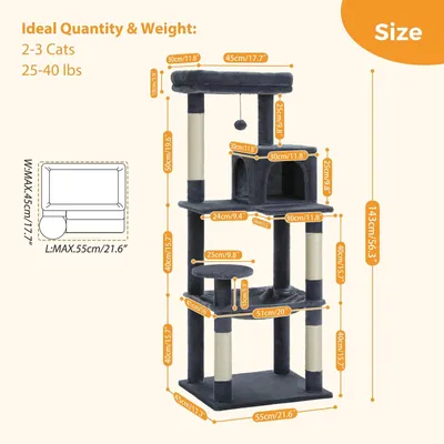 Image de Griffoir en bois - Arbre à chat - Mur d'escalade pour chats - Griffoirs en sisal - Arbre à chat - Hamac - Maison pour chat