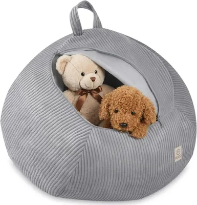 Immagine prodotto di MISIOO Copripouf per bambini per peluche – Contenitore per giocattoli e pouf tutto in uno – Tessuto in velluto a coste, lavabile, con cerniera