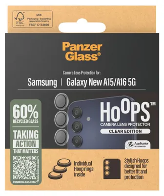 Produktbild von PanzerGlass ® Hoops® Kameraschutz Transparent Samsung Galaxy A16 | A16 5G, Samsung, Samsung - Galaxy A16 4G, Samsung - Galaxy A16 5G, Trockene Anwendung, Kratzresistent, Schockresistent, Transparent, 1 Stück(e)