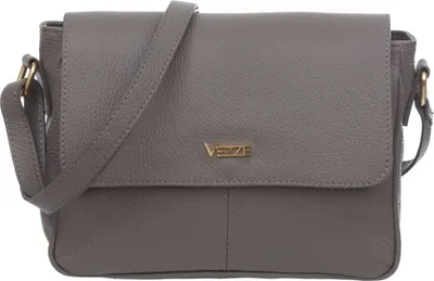 Produktbild von Bafta Handtasche aus italienischem Leder - Magnetverschluss, 4 Fächer, verstellbarer Schulterriemen - Grau, Goldene Beschläge