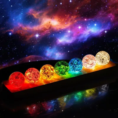 Kristallkugeln, 7 Farben, 40 mm, LED-Holzsockel, Dekoration