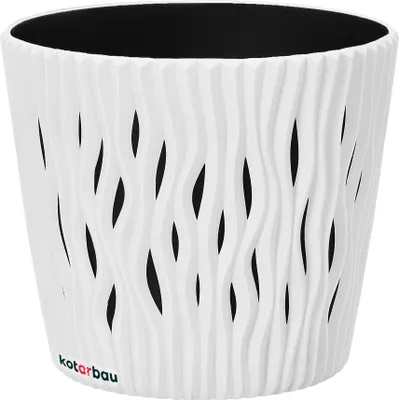 Image de KOTARBAU® Pot de fleurs 130x115mm Blanc 3D effet vague Sable du désert Rond avec pot intérieur