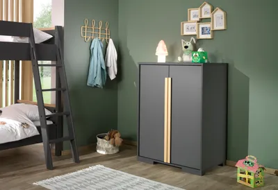 Produktbild von Vipack - LONDON Wäscheschrank 2-trg., mit 2 Böden, Ausf. Nachbildung Anthrazit, Absatz Buche natur massiv