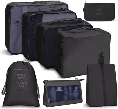Produktbild von Koffer-Organizer-Set, 8-teilig, Packwürfel, wasserdichte Reisekleidersäcke, Packtaschen für Koffer, Packwürfel mit Kosmetiktasche, Schuhbeutel,