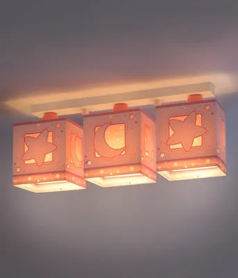 Image de Plafonnier pour enfants à 3 lampes Moonlight lune et étoiles rose