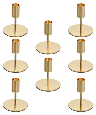 Productafbeelding van Gouden metalen kandelaars, 9,5 cm hoog, set van 8, geschikt voor stompkaarsen