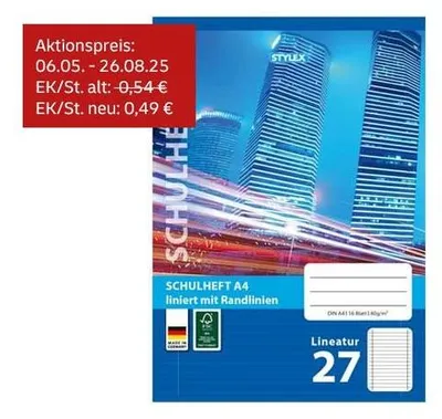 Produktbild von Stylex Schulheft DIN A4, 16 Blatt – Lineatur 27