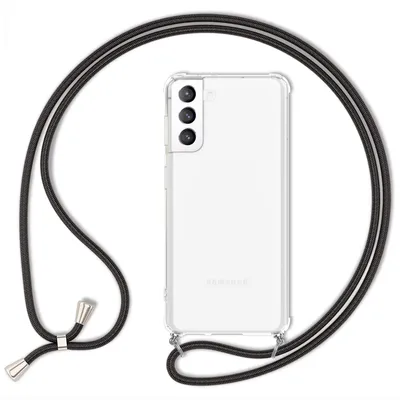 Produktbild von NALIA Handyhülle mit Kette für Samsung Galaxy S21 FE, Transparente Schutzhülle & Handy-Schnur zum Umhängen, Robust Vergilbungsfrei Klar Schwarz