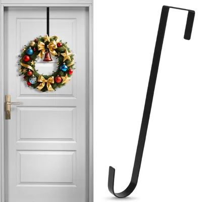 Produktbild von Türkranzhalter Kranzhaken Wandhaken - 30 cm - Metall - Schwarz - Für Haustür und Innentür