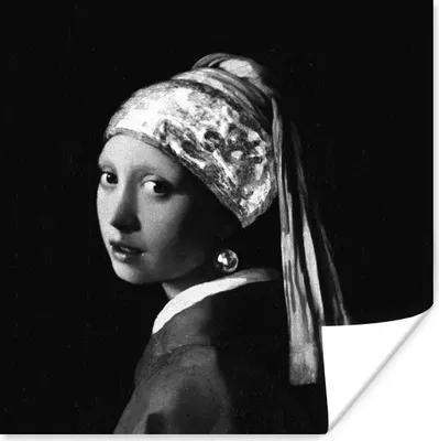 Produktbild von MuchoWow® Poster Das Mädchen mit dem Perlenohrring - Johannes Vermeer - Schwarz und weiß 50x50 cm - Wohnzimmerdekoration