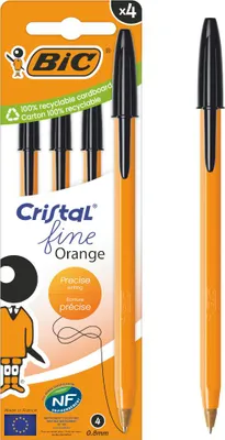 Produktbild von BIC Cristal Fine Orange Kugelschreiber Schwarz Schachtel mit 4 Stücken
