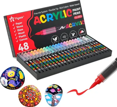 Produktbild von PromoHome® 48-teiliges Acryl-Pinselstift-Set – wasserfeste Acrylmarker mit flexibler Spitze für Stein, Glas, Keramik, Leinwand, Papier