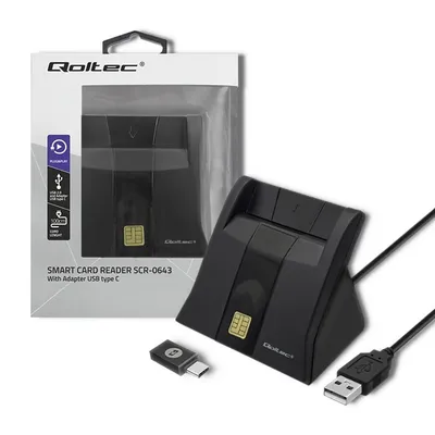 Image de Qoltec 50643 Lecteur de cartes d'identité à puce|USB 2.0| Plug & Play