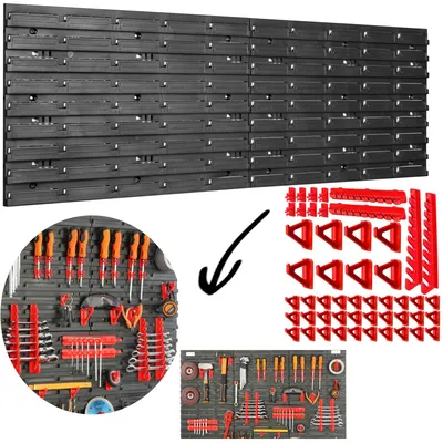 Immagine prodotto di Pannello portattrezzi per l'officina - Organizer per utensili - 115 x 39 cm - Plastica - Con maniglie - Rosso