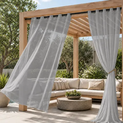 Immagine prodotto di Tenda da esterno con occhielli Tende trasparenti impermeabili Tenda da esterno Tende da esterno per terrazza, set di 2, 132x213cm/W*H, grigio