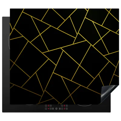 Produktbild von KitchenYeah© Herdabdeckplatte Geometrie - Design - Gold - Schwarz , 59x52cm, Küche Deko, Glaskeramikkochfeld Herdabdeckung, Abdeckplatte fùr Kochfeld