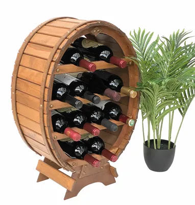 Produktbild von DanDiBo Weinregal Holz Stehend Weinfass 12 Flaschen Braun gebeizt Flaschenregal Flaschenhalter Fass