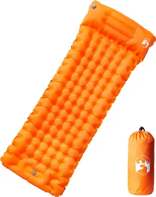 Image de Matelas de camping autogonflant avec oreiller 1 personne orange